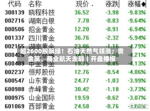 超2600股飘绿！石油天然气领涨；贵金属、商业航天走弱｜开盘播报