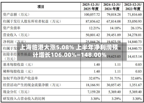 上海临港大涨5.08% 上半年净利润预计增长106.00%—148.00%-第3张图片