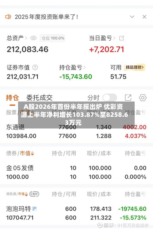 A股2026年首份半年报出炉 优彩资源上半年净利增长103.87%至8258.63万元