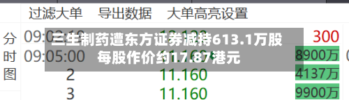 三生制药遭东方证券减持613.1万股 每股作价约17.87港元-第1张图片