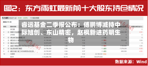 睿远基金二季报公布：傅鹏博减持中际旭创、东山精密，赵枫新进药明生物