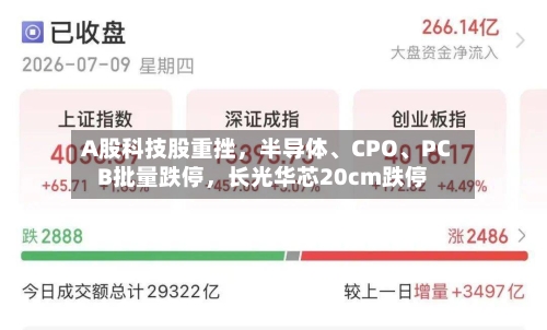 A股科技股重挫，半导体、CPO、PCB批量跌停，长光华芯20cm跌停
