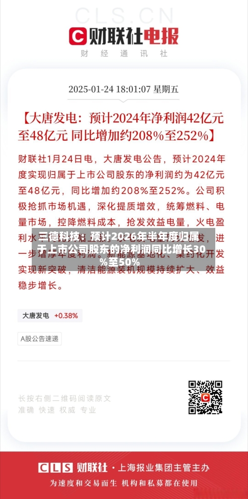 三德科技:预计2026年半年度归属于上市公司股东的净利润同比增长30%至50%-第1张图片