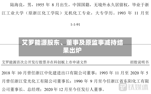 艾罗能源股东、董事及原监事减持结果出炉