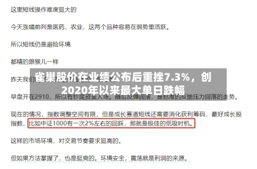 雀巢股价在业绩公布后重挫7.3%，创2020年以来最大单日跌幅