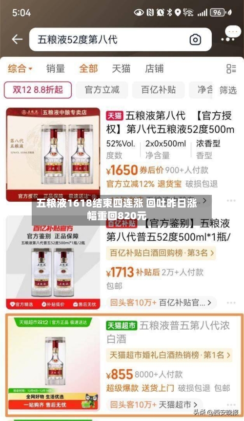 五粮液1618结束四连涨 回吐昨日涨幅重回820元