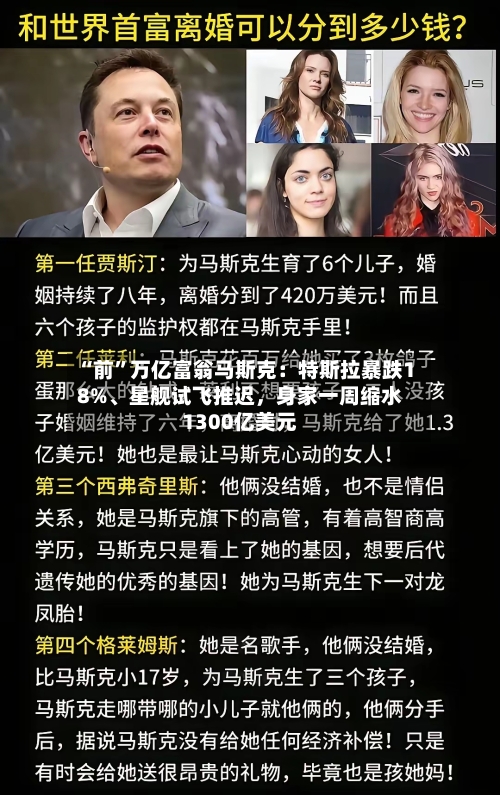 “前	”万亿富翁马斯克：特斯拉暴跌18%、星舰试飞推迟，身家一周缩水1300亿美元-第3张图片