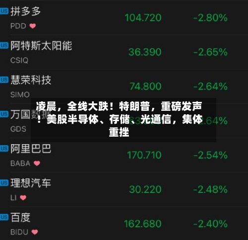 凌晨，全线大跌！特朗普	，重磅发声！美股半导体、存储	、光通信，集体重挫-第3张图片
