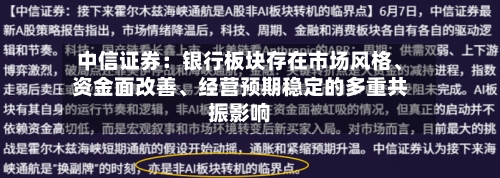中信证券：银行板块存在市场风格、资金面改善、经营预期稳定的多重共振影响