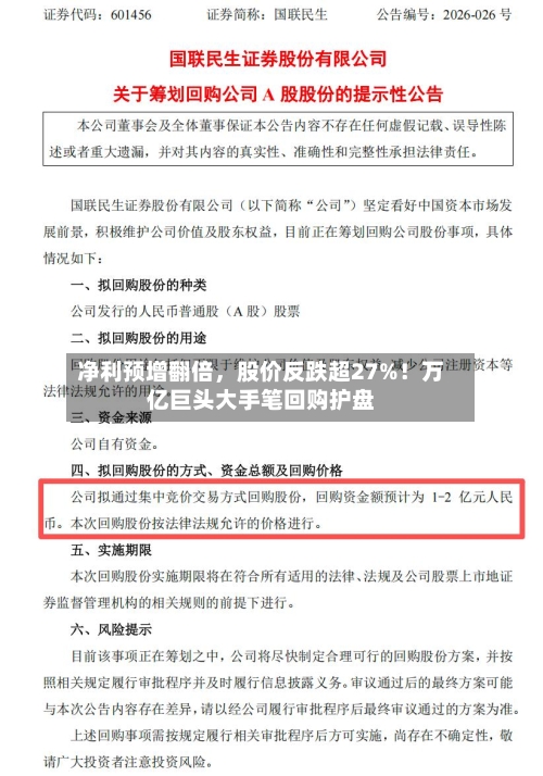 净利预增翻倍，股价反跌超27%！万亿巨头大手笔回购护盘