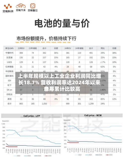 上半年规模以上工业企业利润同比增长18.7% 营收利润率达2024年以来各月累计比较高水平